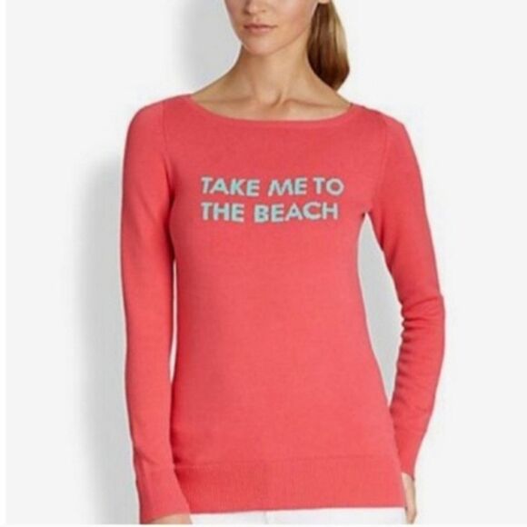 Lilly Pulitzer Beach Logo Knit Cotton Long Sleeve Sweater Pink Size M - Picture 1 of 7
